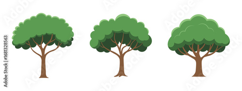 Green tree set with foliage isolated vector illustration
