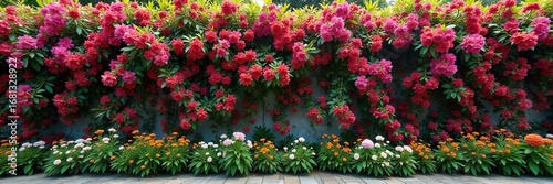 Opulent, overflowing blooms cascade down a vibrant, lush garden wall, creating a breathtaking display of natural beauty and abundance , organic, spring, overgrowth