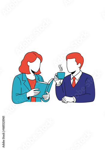 Engaging colleagues collaborate discussing ideas over coffee and a book in a modern setting