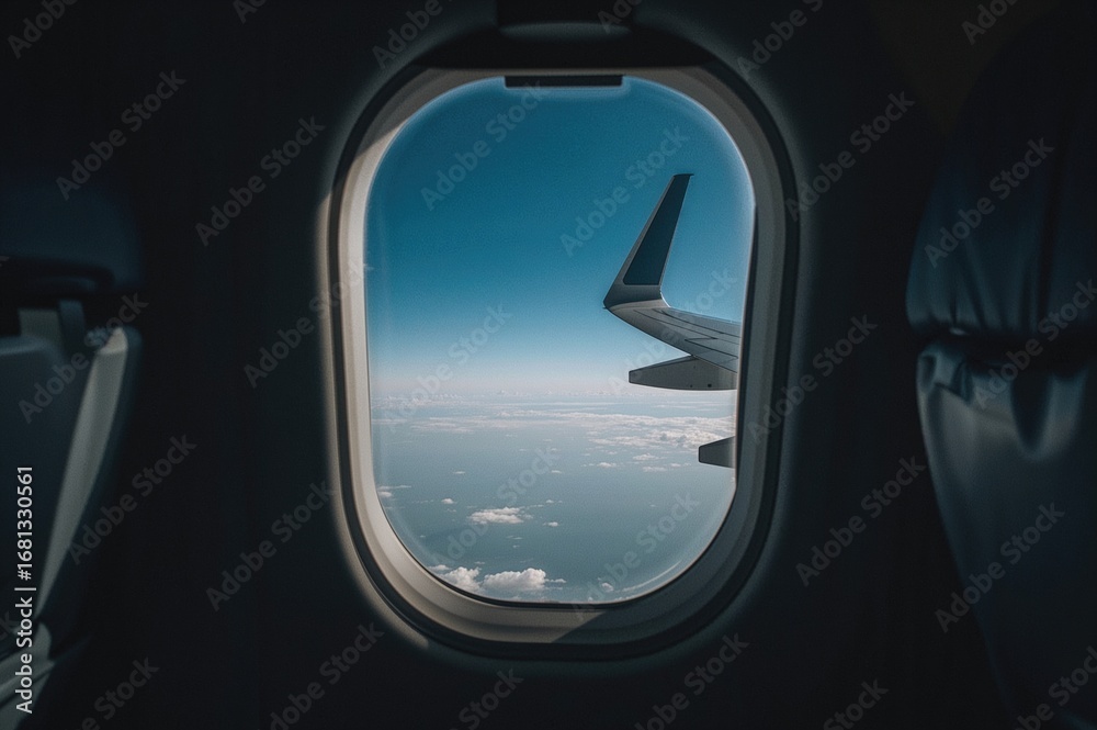 Naklejka premium Photographing the airplane wing from a window seat during flight