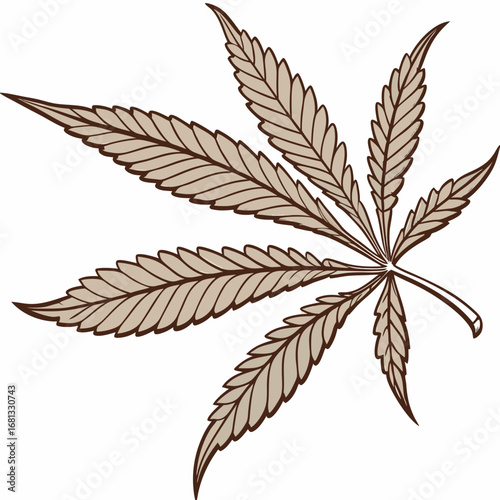 Stylized illustration of a cannabis leaf with a brown outline and beige fill on a white background