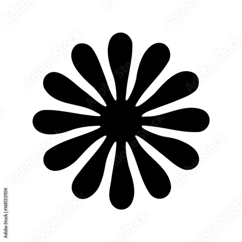 Silhouette of Burst Firework Icon - Black silhouette illustration of a round burst-style firework with petal-like rays radiating outward, symbolizing celebration, festivity, and joyful occasions.

