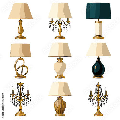 Drop lacquer velvet style vector icon table base signature luxury shade lamp