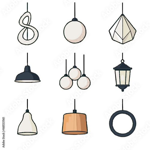 Globe veneer paper lantern vector origami light triple pendant icon retro