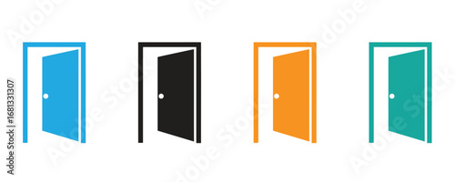 Vibrant open doors symbolize opportunity and new beginnings. Ideal for concepts of choice, access, and future possibilities. Perfect for business, design, and creative projects seeking a fresh, modern