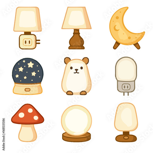 Night sphere light glow wall lamp collection icon animal projector vector