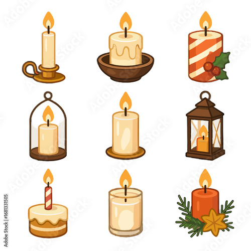 Candle church holiday glow icon meditation romantic outdoor birthday collection vector altar