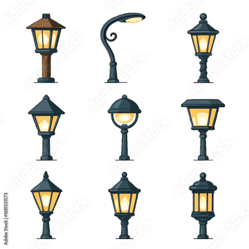 Crystal spiral futuristic wooden vector lantern lamp designs street icon design