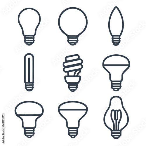 Bulb light set icon vector shape oversized tubular collection designer glow energy