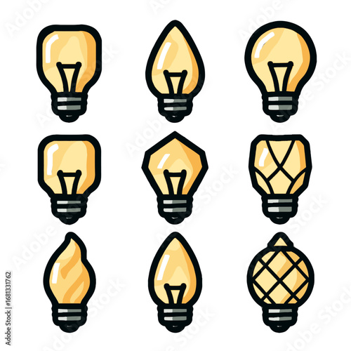 Grid energy variations set collection vector light icon glow illumination bulb decorative