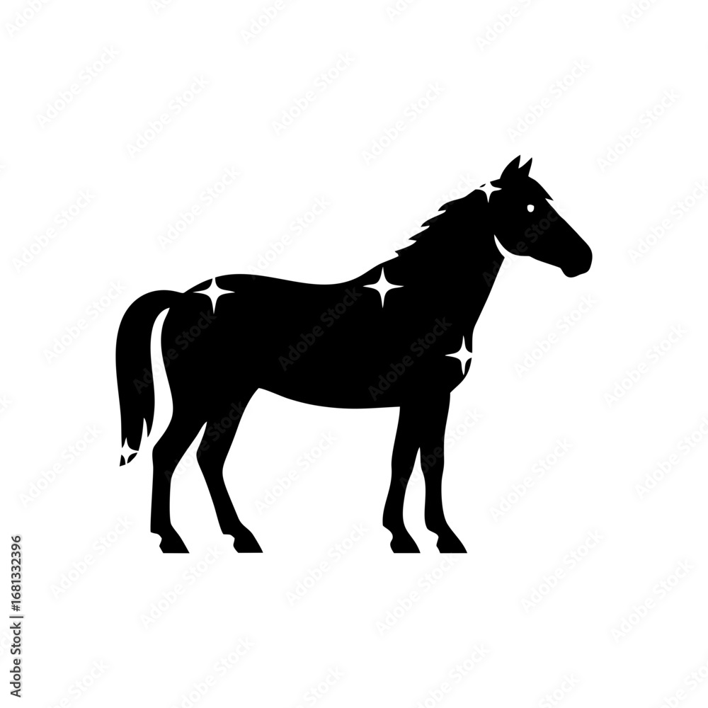 Fototapeta premium Elegant Black Horse Silhouette – Flat Vector SVG on Transparent Background for Farm Animal Illustrations, Children’s Books, and Logo Design in Classic Black and White