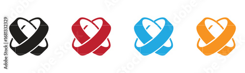 Dynamic abstract ribbons in multiple colors create a modern and visually appealing design. Ideal for logos, branding, and creative projects. Perfect for conveying connection, teamwork, and unity in an