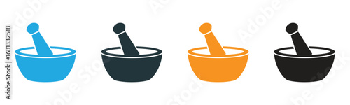 Vibrant mortar and pestle illustrations perfect for health and wellness projects. Ideal for pharmacy, medical, and natural remedy concepts. Use for branding, educational materials, or promotional cont