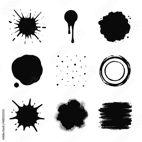 Pooled ink chaotic icon blots splatter burst mist blotted heavy vector marks