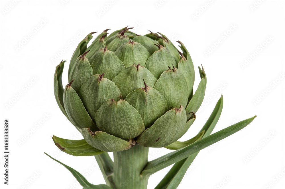 Fototapeta premium Mature artichoke plant against a plain white backdrop