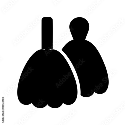 Silhouette of Broom and Dustpan Icon - Black silhouette illustration of a broom and dustpan, symbolizing cleaning tools, household chores, sanitation, tidiness, and hygiene.
