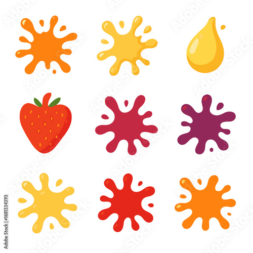 Splash colorful pineapple juice splashes grape sweet spill golden vector icon bright