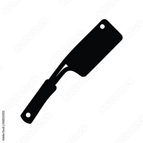 Silhouette of Butcher Cleaver Knife Icon - Black silhouette illustration of a cleaver knife with handle, symbolizing cooking, kitchen tools, meat cutting, and culinary preparation.
