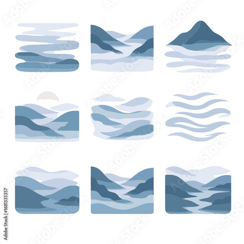Mist drifting vector ethereal streams nestled soft icon valley base fog dreamy