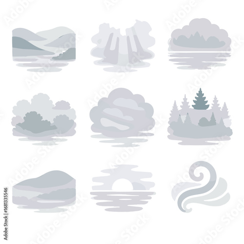 Foggy haze light fog morning dawn mist dense open shrubs vector curl