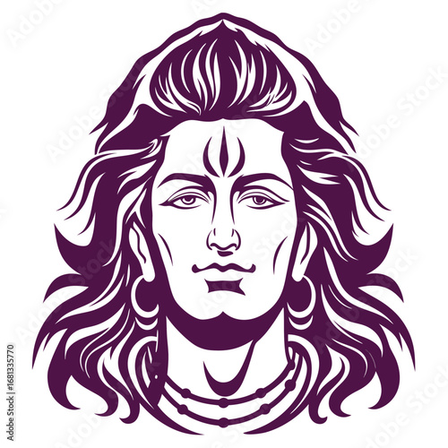 Lord Shiva Portrait Intricate Hairstyle and Ornamentation Representing Hinduism Power Divinity and Spiritual Significance on a White Background