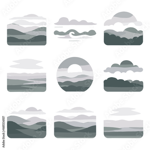 Haze fog icon dawn layered drifting valleys rolling icons twilight moody vector