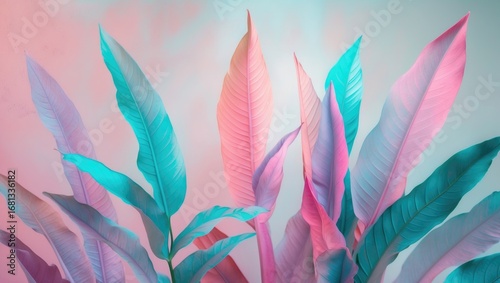 Wallpaper Mural Pink, violet, and turquoise tropical foliage in duotone style suitable as a backdrop Torontodigital.ca
