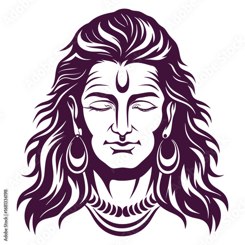 Lord Shiva Portrait in Monochromatic Style Spiritual Iconography Depicting Serenity Divine Energy and Intricate Hairstyle Details Perfect for Religious Art