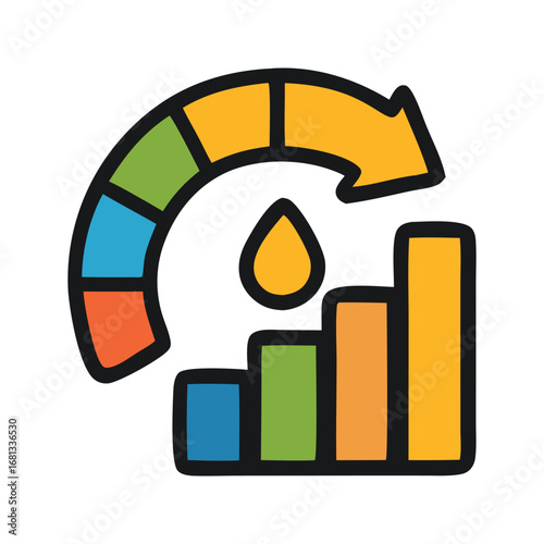 Featuring a cycle arrow above an oil drop and graph bars, suitable for energy industry presentations and reports.