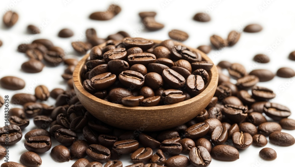 Fototapeta premium Close-up of Arabica coffee grains against a white background