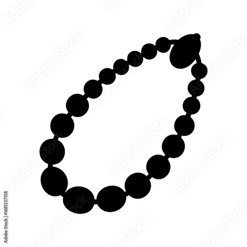 Beaded Necklace Icon - Black silhouette icon of a beaded necklace with varying bead sizes, representing jewelry, fashion accessories, or handmade crafts.
