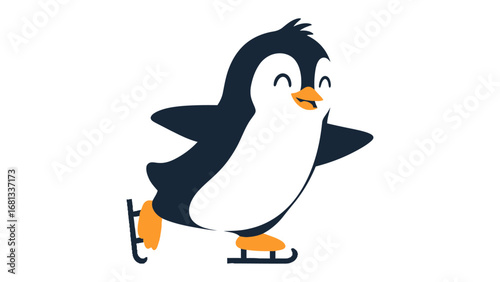 Penguin on Ice Skates: A cheerful illustration of a penguin gracefully gliding on ice skates, radiating joy and playful energy.