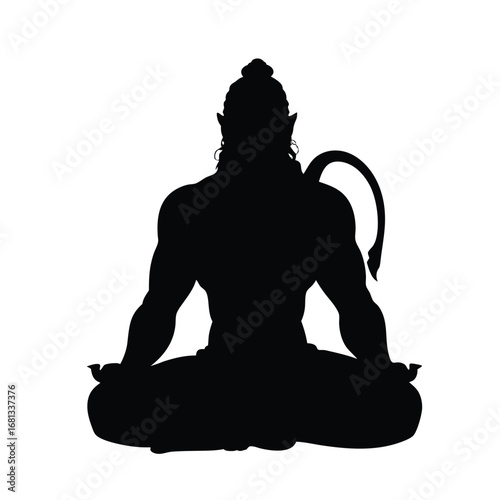 Powerful Silhouette of Hanuman Meditating Hindu God in Lotus Position Symbolizing Strength Devotion and Inner Peace Spiritual Art