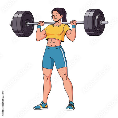 Strength in Action: A determined woman demonstrates powerlifting with a loaded barbell, embodying fitness, dedication, and strength. 