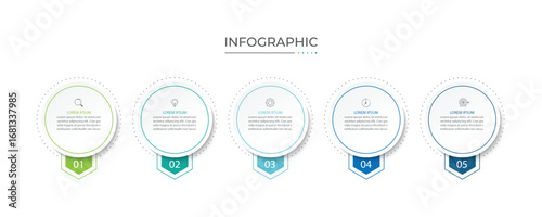 Infographic labels with icons and 5 options or steps. Suitable for process diagrams, presentations, workflow layouts, banners, flowcharts, and infographics.