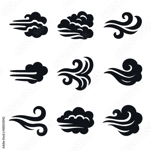 Gusts vector icons windy atmospheric fog mist ribbons icon swirl drift airy