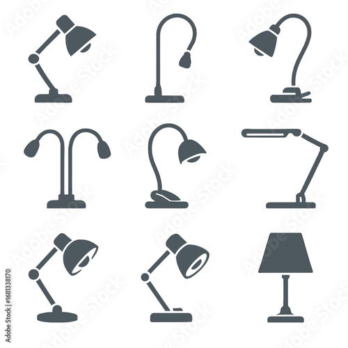 Shade light desk head beam reading book lamp collection dual icon vector