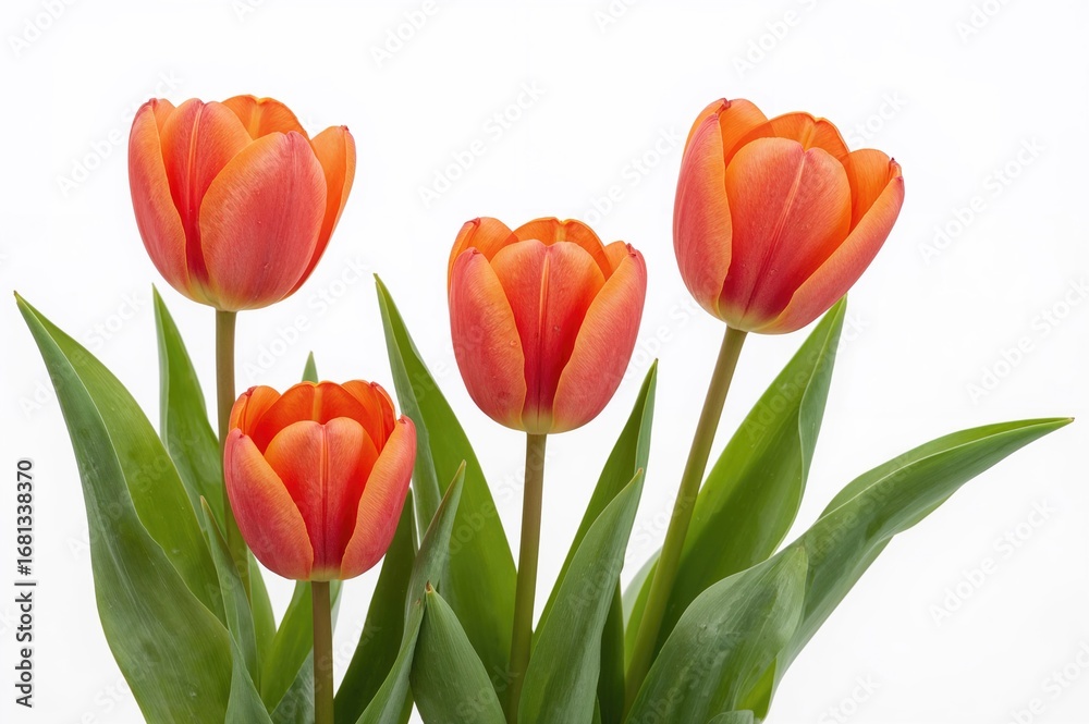 Fototapeta premium Single tulip blooms against a white backdrop