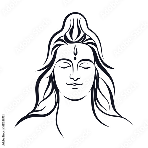 Serene Silhouette of Shiva A Meditative Depiction of the Hindu Deity in Minimalist Black and White