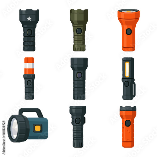 Police collection signal military icon torch diving vector fireproof search uv