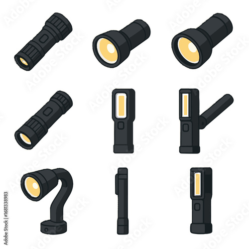Vector icon torch handle light side dual beam spot array front