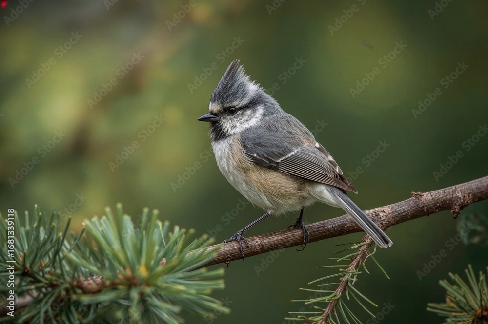 Obraz premium Tufted titmouse perched on a pine limb