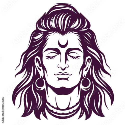Majestic Lord Shiva Artwork Graceful Depiction of the Hindu Deity with Serene Expression and Flowing Hair Beautiful Spiritual Representation