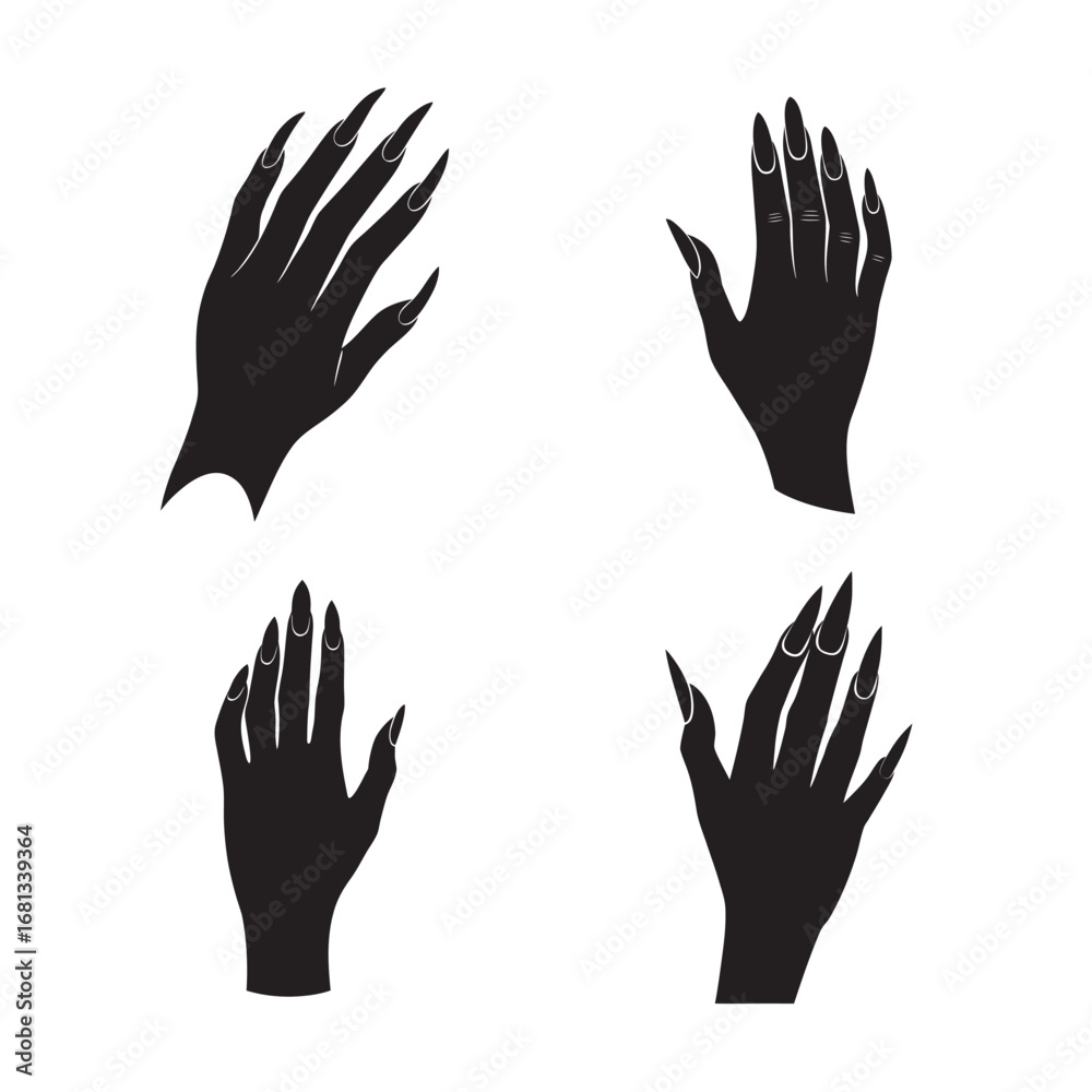 Fototapeta premium silhouette elegant female hand with sharp nails set bundle on the white background