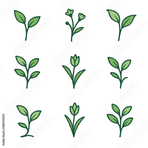 Grid icon sprouts vector delicate curves sprouting blooming plant floral leafy early