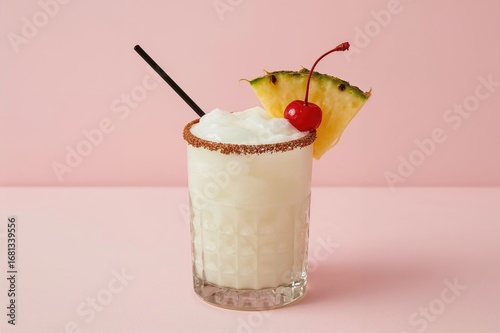Wallpaper Mural Exotic island drink pina colada served in a playful glass with pineapple slice and cherry on top Torontodigital.ca