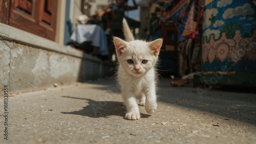 Fototapeta Naklejka Na Ścianę i Meble -  Stray kitten wandering the streets