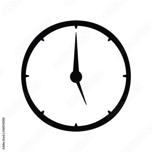 Clock Icon Showing - Black silhouette icon of a round clock with simple tick marks and hands pointing to 12 o’clock, symbolizing noon, midnight, punctuality, and time management.