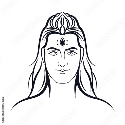 Lord Shiva Line Art Depiction A Minimalist Monochrome Sketch of the Hindu Deity in Artistic Form
