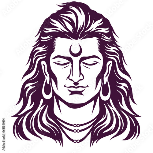 Lord Shiva Portrait Meditative Tranquility A Symbolic Representation of Hindu Divinity and Spiritual Serenity in a Minimalist Style